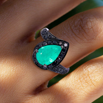 3ct Halo Pear Cut Emerald Engagement Ring