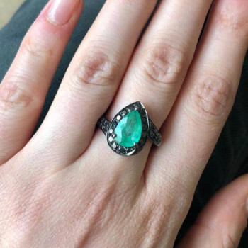 3ct Halo Pear Cut Emerald Engagement Ring