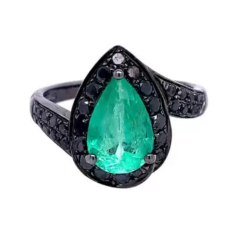 3ct Halo Pear Cut Emerald Engagement Ring