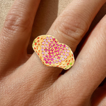 Paved Rainbow Sapphire Heart Cocktail Ring