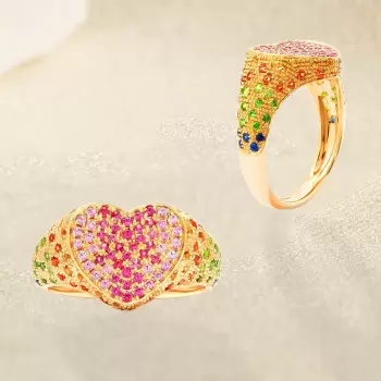 Paved Rainbow Sapphire Heart Cocktail Ring