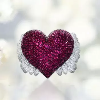 Angel Wing Ruby Paved Heart Cocktail Ring