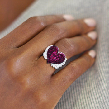 Angel Wing Ruby Paved Heart Cocktail Ring