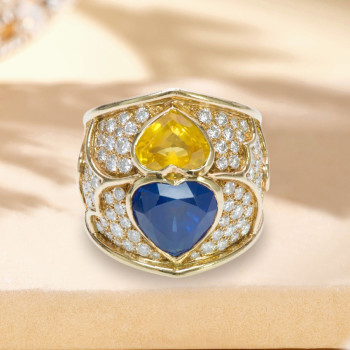 Heart Cut Yellow and Blue Sapphire Cocktail Ring