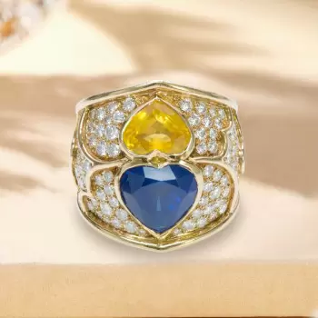 Heart Cut Yellow and Blue Sapphire Cocktail Ring
