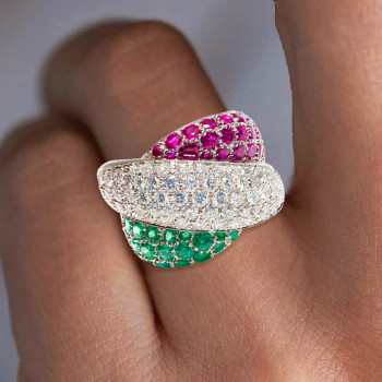 5ctw Round Cut Ruby Emerald Bypass Cocktail Ring
