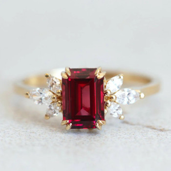 2.5ct Emerald Cut Ruby Cluster Engagement Ring