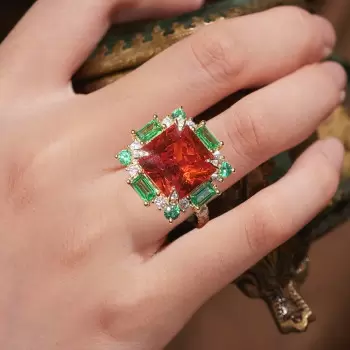 9.5ct Princess Cut Orange Red Sapphire Cocktail Ring