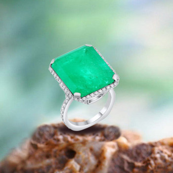 14ct Emerald Cut Emerald European Shank Engagement Ring
