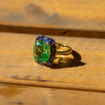 6.8ct Halo Cushion Cut Green Sapphire Halo Cocktail Ring