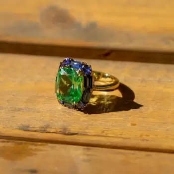6.8ct Halo Cushion Cut Green Sapphire Halo Cocktail Ring