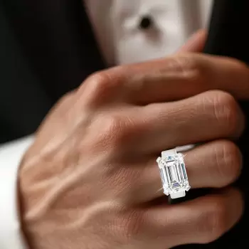 8.4ct East-West Emerald Cut Sandblasted Classic Engagement Ring