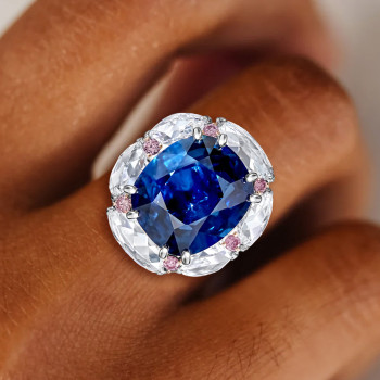 11ct Halo Cushion Cut Blue Sapphire Cocktail Ring