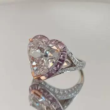 3.5ct Crushed Ice Heart Cut Pink Halo Engagement Ring