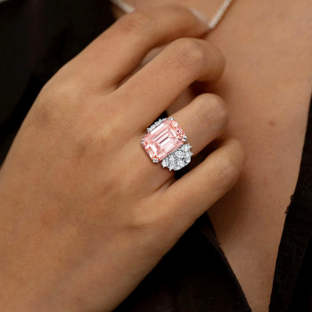 8.4ct Emerald Cut Morganite Pink Sapphire Cluster Engagement Ring