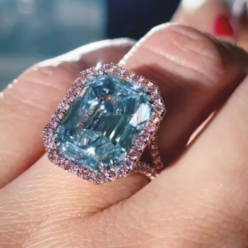 8.4ct Emerald Cut Aquamarine Halo Engagement Ring