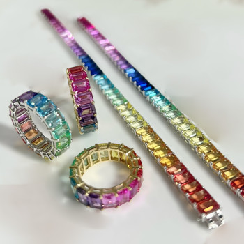 12ctw Emerald Cut Multicolor Sapphire Rainbow Ring