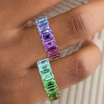 12ctw Emerald Cut Multicolor Sapphire Rainbow Ring