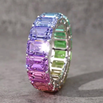 12ctw Emerald Cut Multicolor Sapphire Rainbow Ring