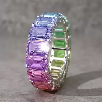 12ctw Emerald Cut Multicolor Sapphire Rainbow Ring