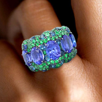12ctw Tanzanite Blue and Green Sapphire Cocktail Ring