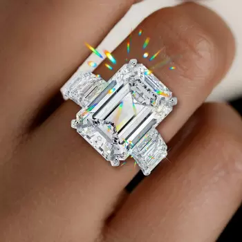 14.2ct Emerald Cut White Sapphire Paved Engagement Ring
