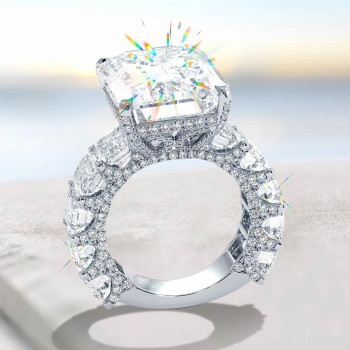 14.2ct Emerald Cut White Sapphire Paved Engagement Ring