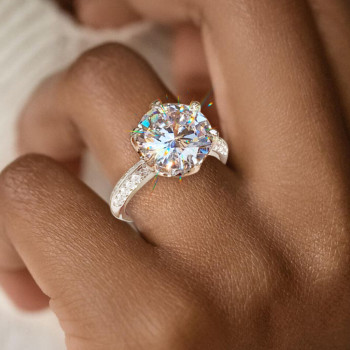 8.5ct Round Cut White Sapphire Paved Engagement Ring