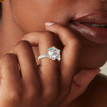 8.5ct Round Cut White Sapphire Paved Engagement Ring