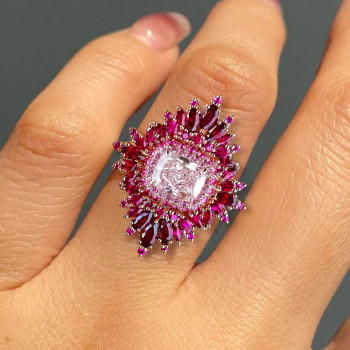 4ct Cushion Cut Pink Sapphire Ruby Halo Vintage Cocktail Ring