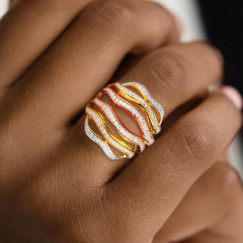 Three Tone White Sapphire Twist Aniverary Ring