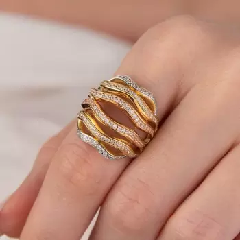 Three Tone White Sapphire Twist Aniverary Ring