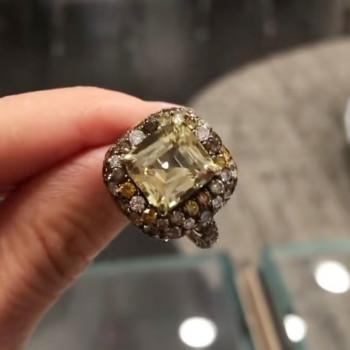 3.8ct Yellow and Champagne Sapphire Paved Cocktail Ring