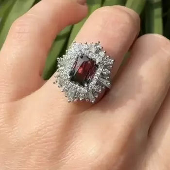3.7ct Vintage Emerald Cut Watermelon Tourmaline Engagement Ring