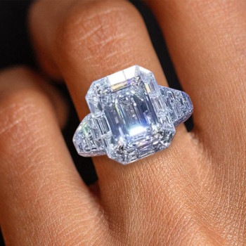 6ct Emerald Cut Invisible-Set White Sapphire Engagement Ring