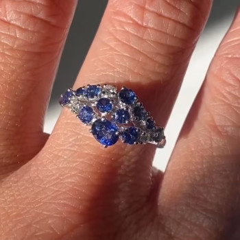 Round Cut Tanzanite Blue sapphire Cluster Ring