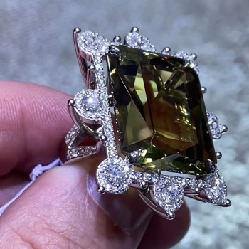 14ct Emerald Cut Yellow-Green Tourmaline Cocktail Ring