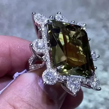 14ct Emerald Cut Yellow-Green Tourmaline Cocktail Ring
