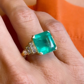 9.5ct Asscher Cut Emerald Art-deco Engagement Ring