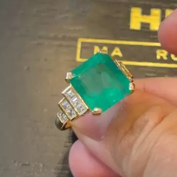 9.5ct Asscher Cut Emerald Art-deco Engagement Ring