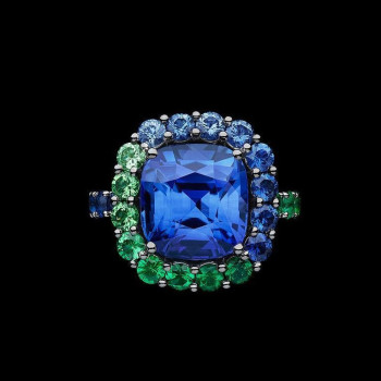 5.6ct Cuhion Cut Sapphire Gradient Color Cocktail Ring