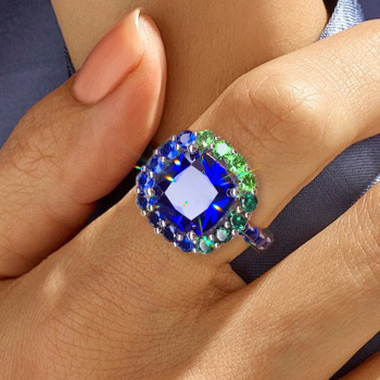 5.6ct Cuhion Cut Sapphire Gradient Color Cocktail Ring