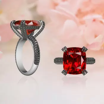 10ct Cushion Cut Garnet Paved Black Sapphire Engagement Ring