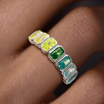10ctw Radiant Cut Multicolor Sapphire Rainbow Eternity Ring