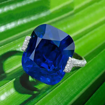 12ct Cushion Cut Sapphire Paved Engagement Ring