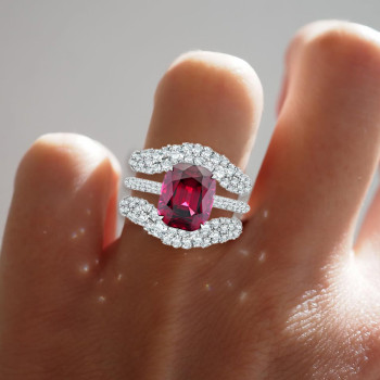 6.5ct Cushion Cut Ruby Paved Wedding Ring Set