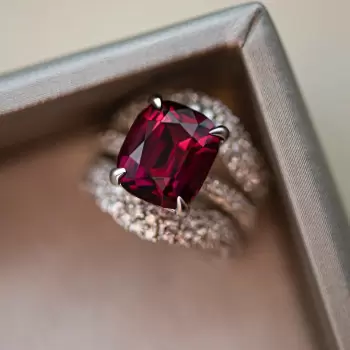 6.5ct Cushion Cut Ruby Paved Wedding Ring Set