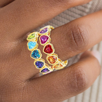 9ctw Heart Cut Multicolor Sapphire Rainbow Eternity Ring