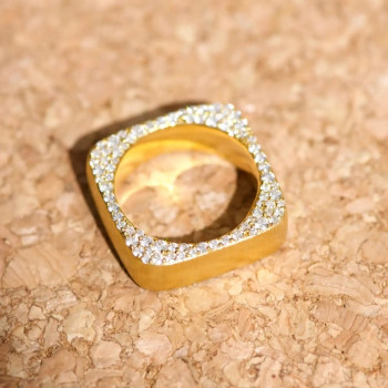 Paved White Sapphire Matte Square Wedding Band