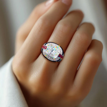 3.5ct Cushion Cut White Sapphire Art-deco Cocktail Ring